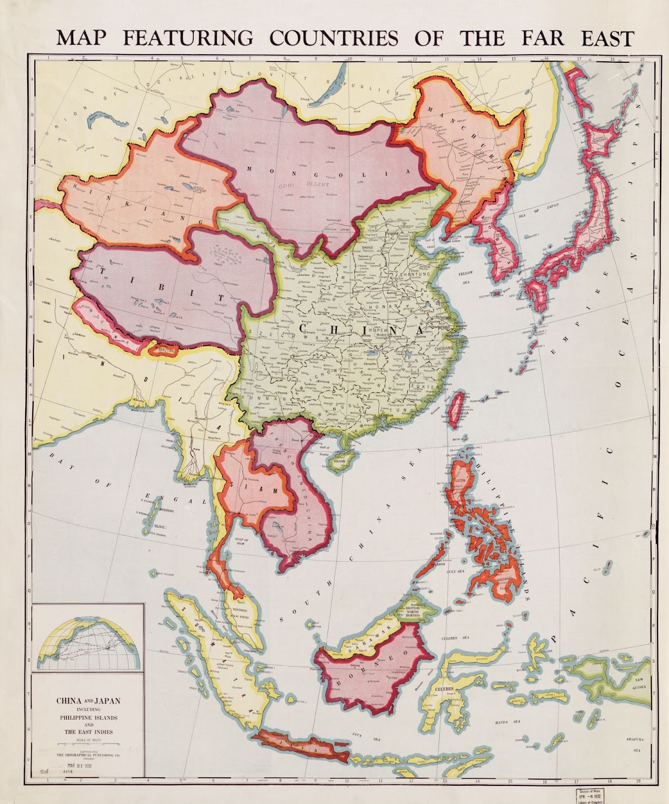 Map featuring countries of the Far East (1932)