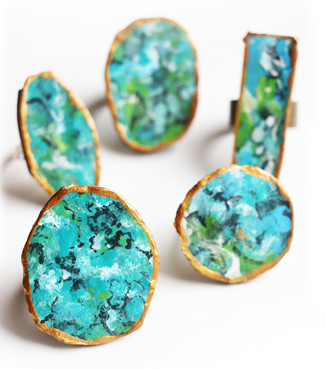cardboard turquoise rings