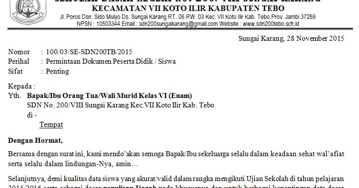 Format Surat Edaran Sekolah Kepada Orang Tua Wali Murid