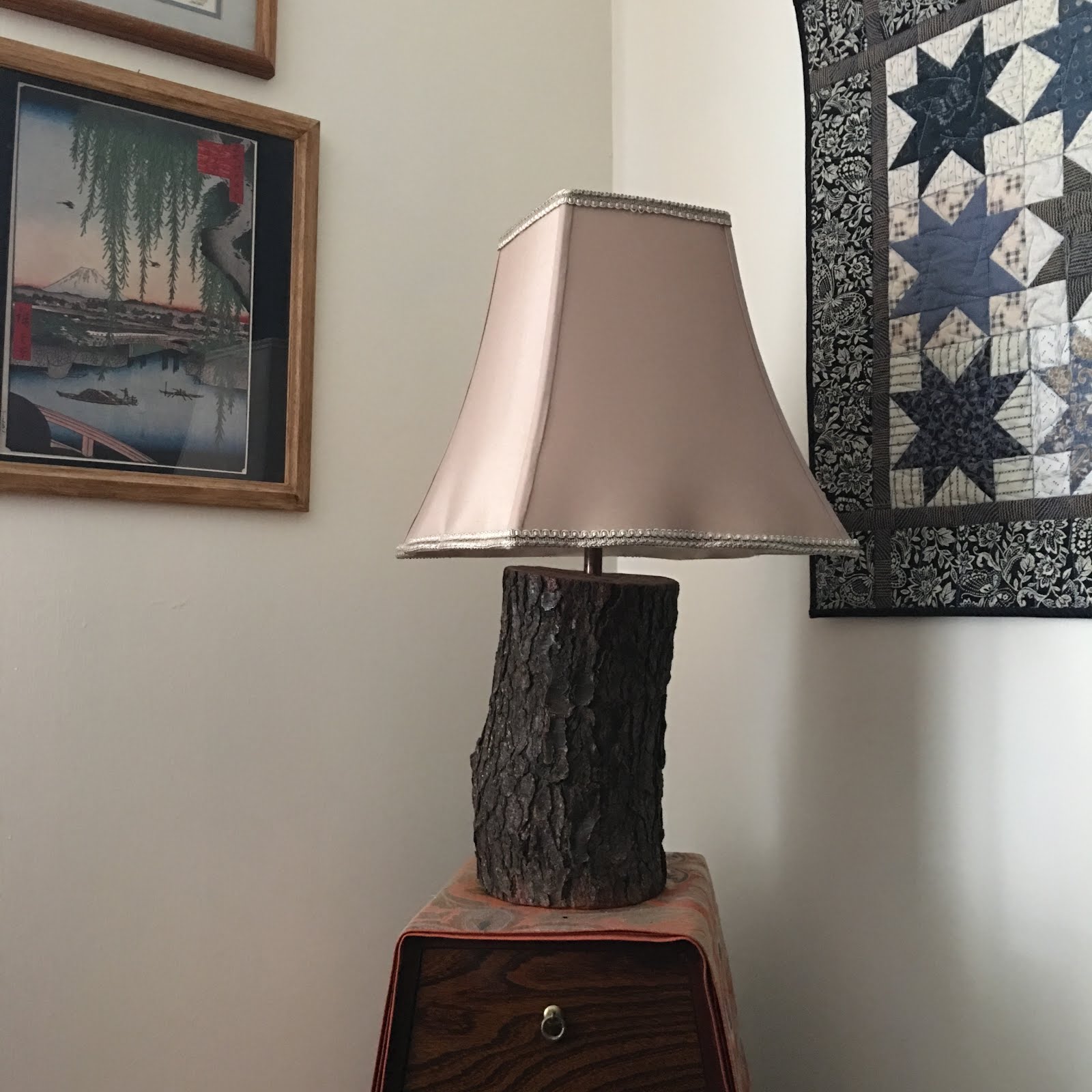 Grace and Peace Quilting Group Blocks, a Plus Quilt and a Log Lamp