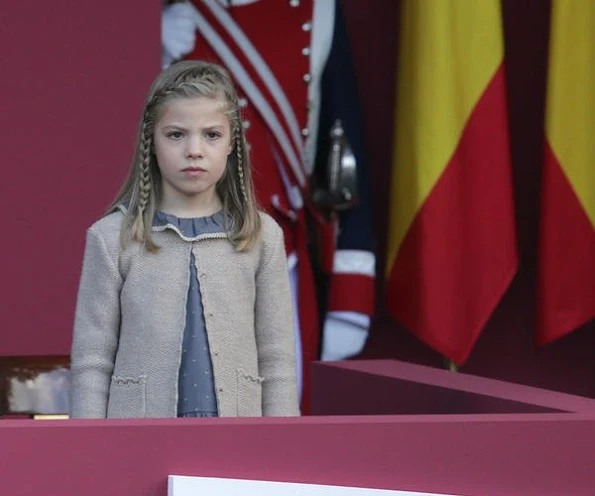 Queen Letizia of Spain, Princess Sofia of Spain and Princess Leonor of Spain attends the Spanish National Day 