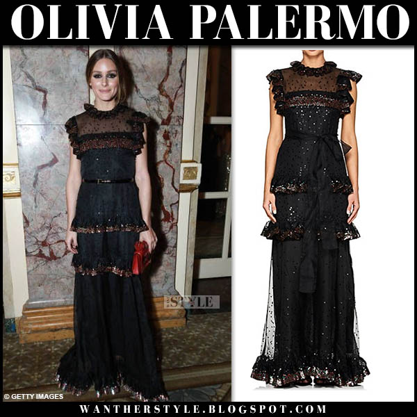 Olivia Palermo in black tiered sleeveless maxi dress at Casita Maria