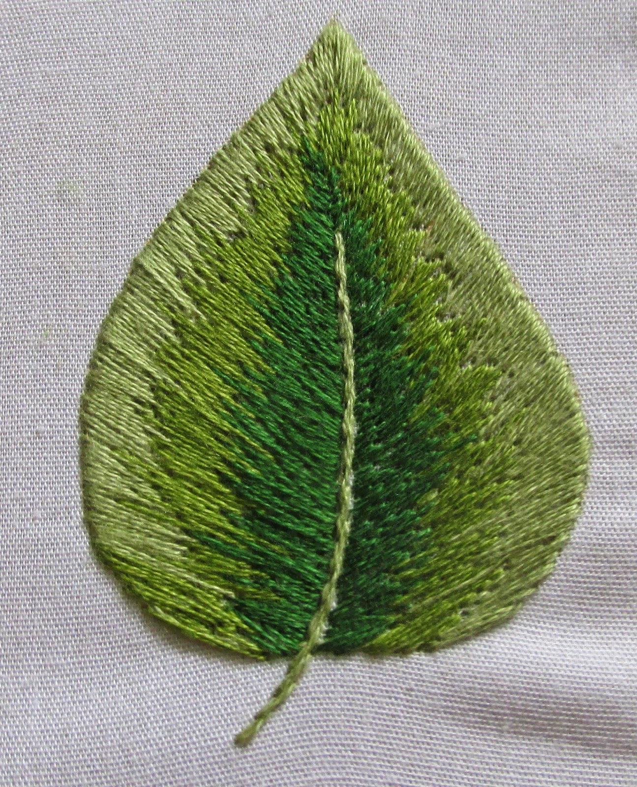 My craft works embroidered leaf  long and short stitch