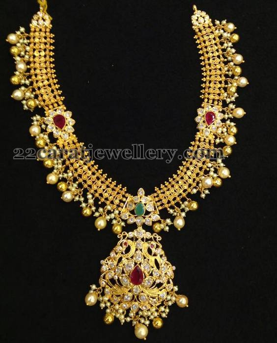 Kundan Gold Necklace With Gemstones - Jewellery Designs