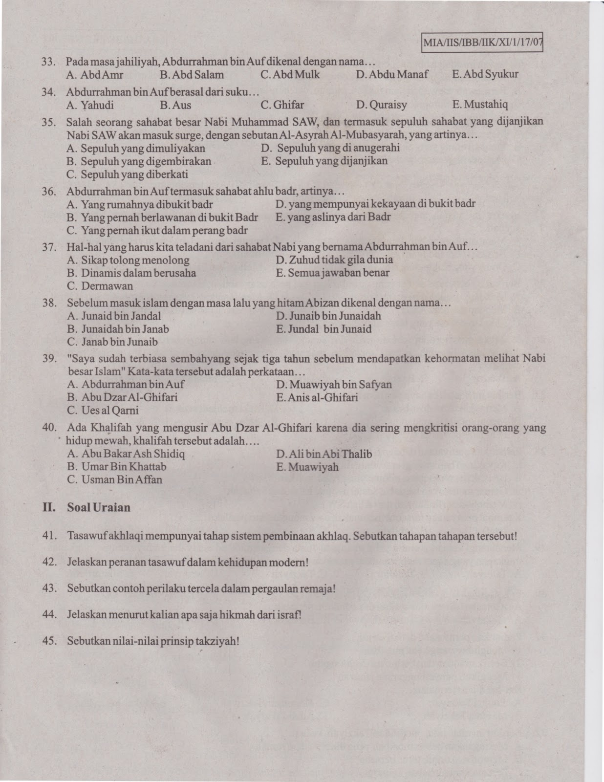 Kumpulan Soal Ujian Penilaian Akhir Tahun (PAT) Tingkat