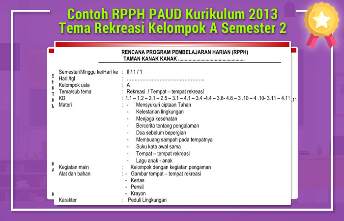 Contoh RPPH PAUD Kurikulum 2013 Tema Rekreasi Kelompok B 