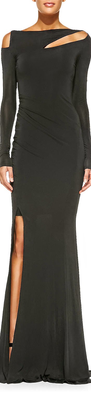 Donna Karan Long-Sleeve Cold-Shoulder Gown