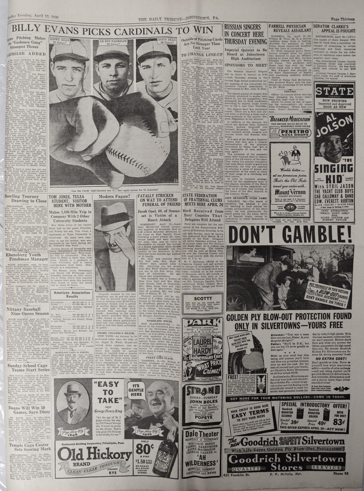 Old Johnstown Newspapers 13 April 1936 The Johnstown Tribune Evening Edition