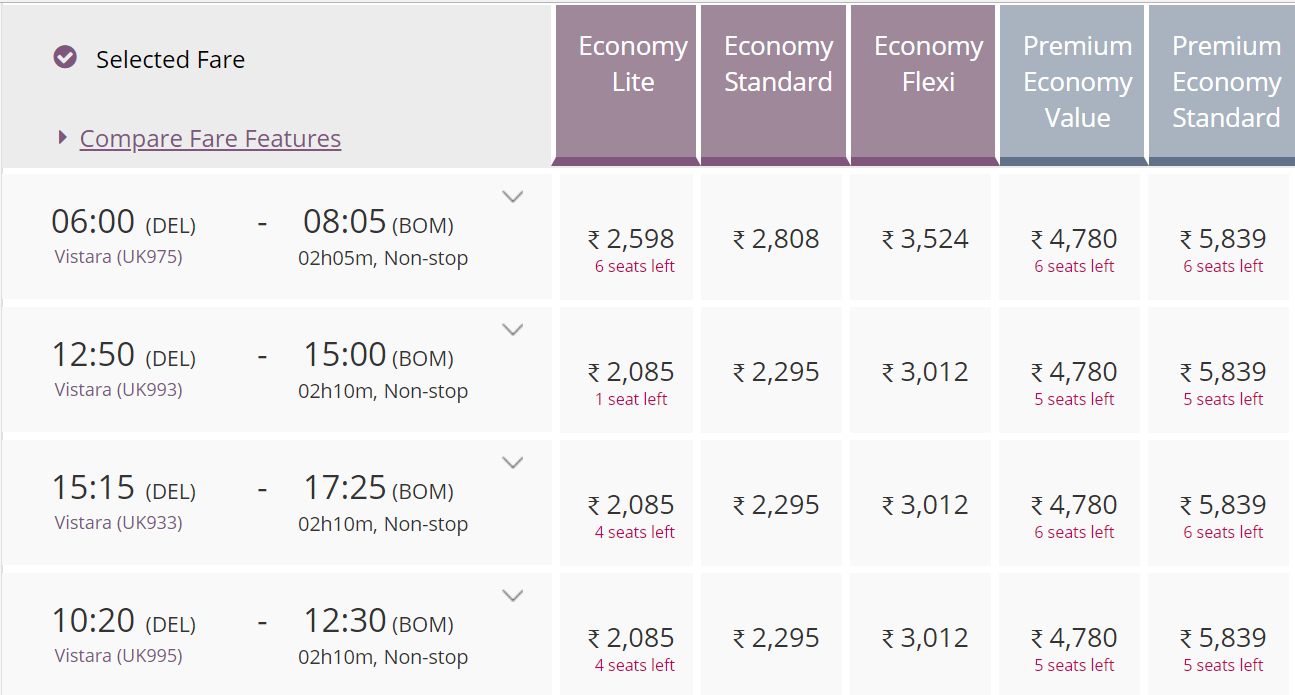 Vistara Economy Lite fare without meal now makes sense The Airline Blog