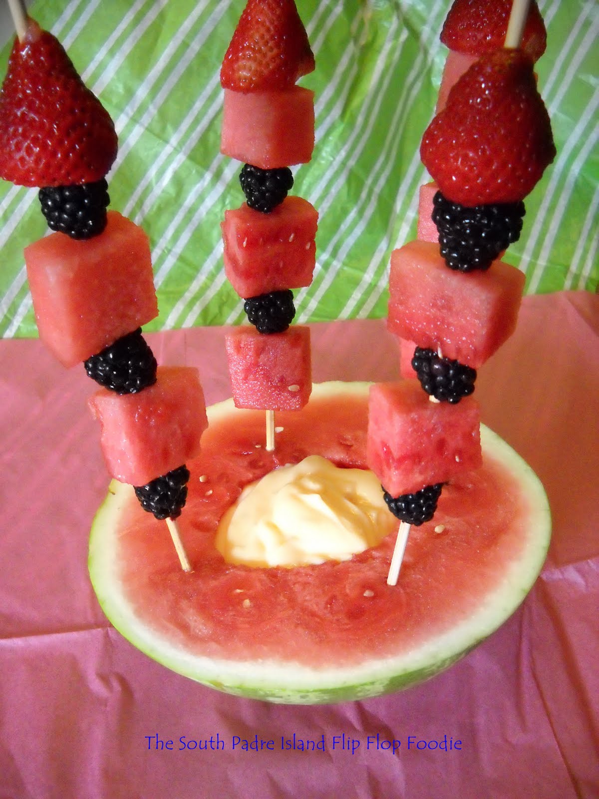 The South Padre Island Flip Flop Foodie FRUIT KABOBS IN WATERMELON TRAY