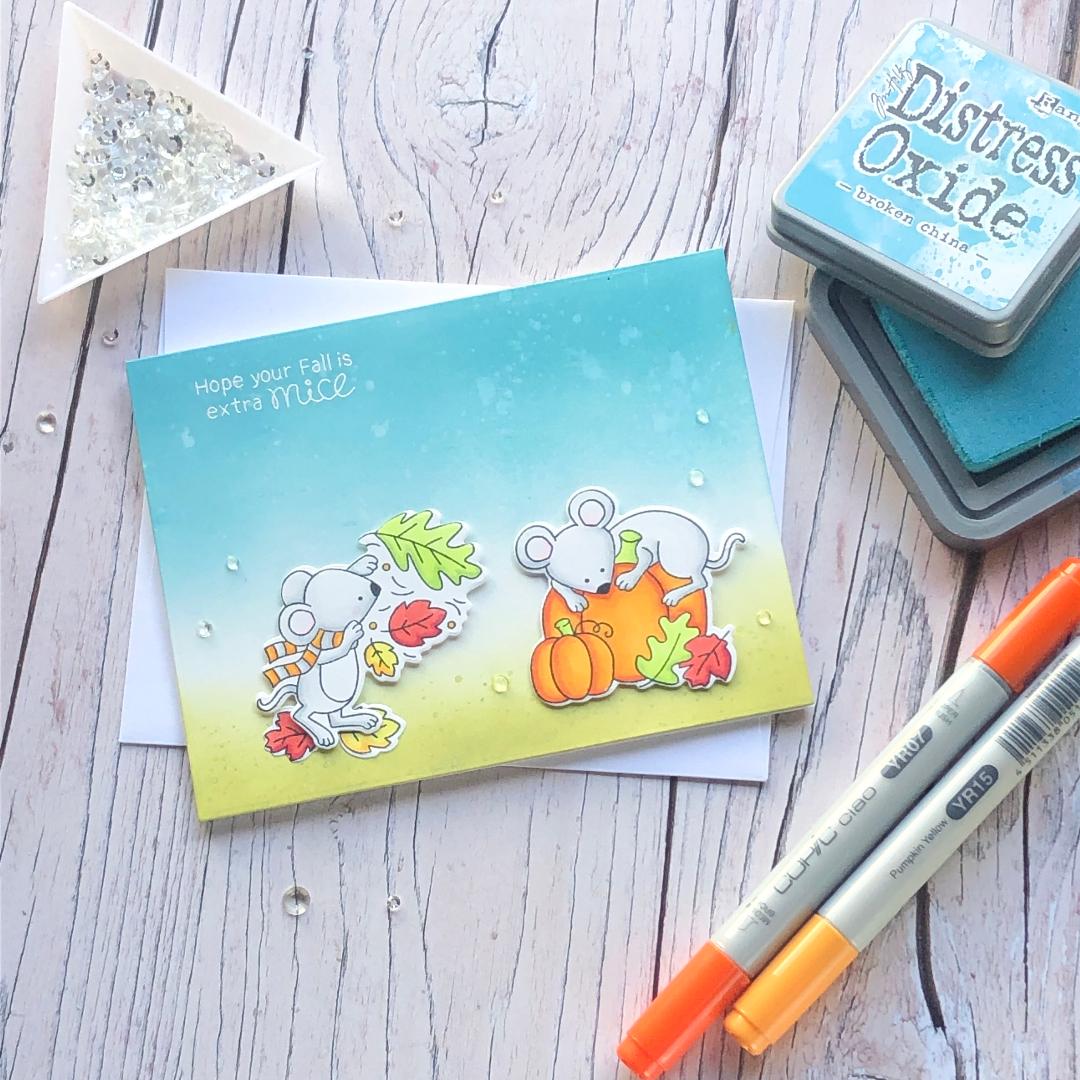 Extra Mice Fall Card by October Guest Designer Noga Shefer | Autumn Mice Stamp Set by Newton's Nook Designs #newtonsnook #handmade