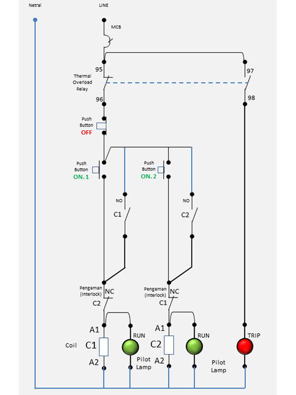 Contoh Rangkaian Panel untuk Motor Listrik  Wiring Diagram Motor Listrik 3Phase dengan 2 Arah Putaran