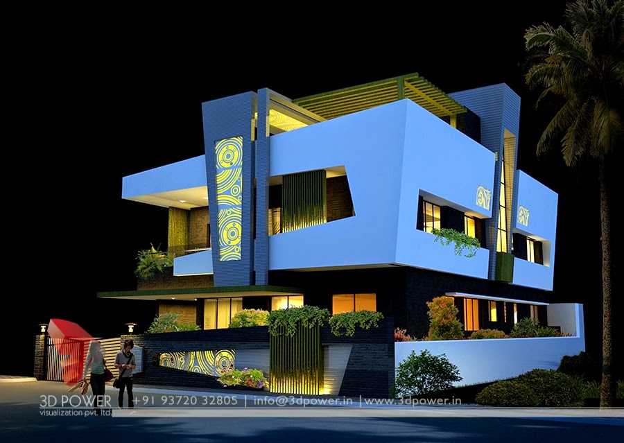 3D Night View In Artist Style Of  Bungalow