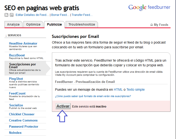 Cómo configurar RSS feed para páginas web utilizando Feedburner