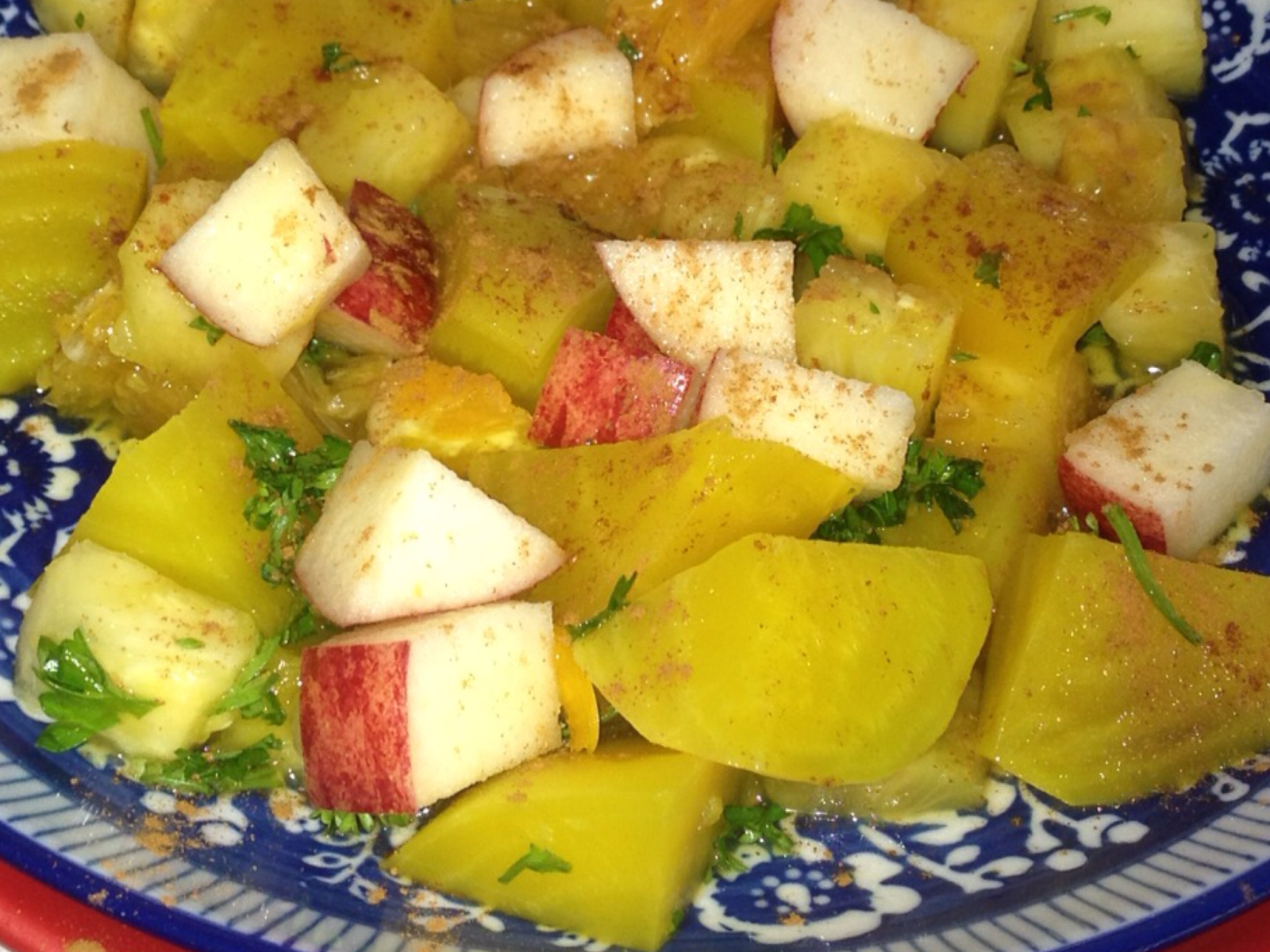 yellow beet salad with chopped apples