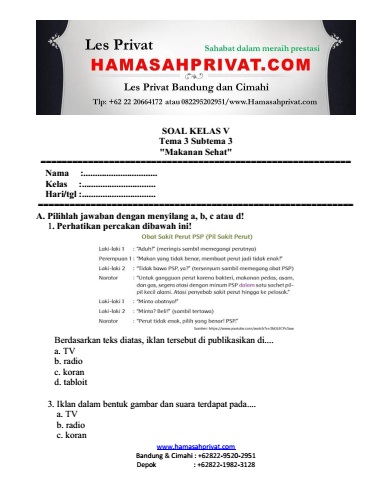 Soal Kelas 5 Tema 3 Subtema 3 Makanan Sehat Bank Soal Hamasahprivat Com