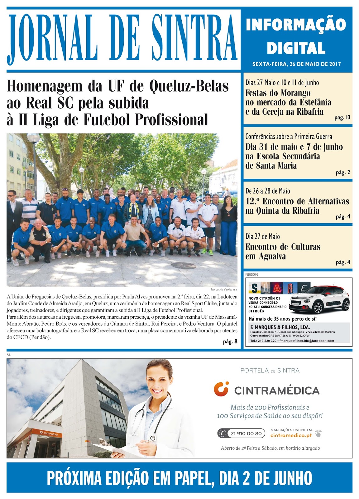 Capa da edição de 26-05-2017 Capa da edição de 26-05-2017