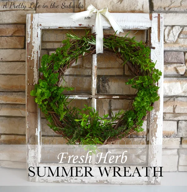 Fresh Herb Summer Wreath on old window