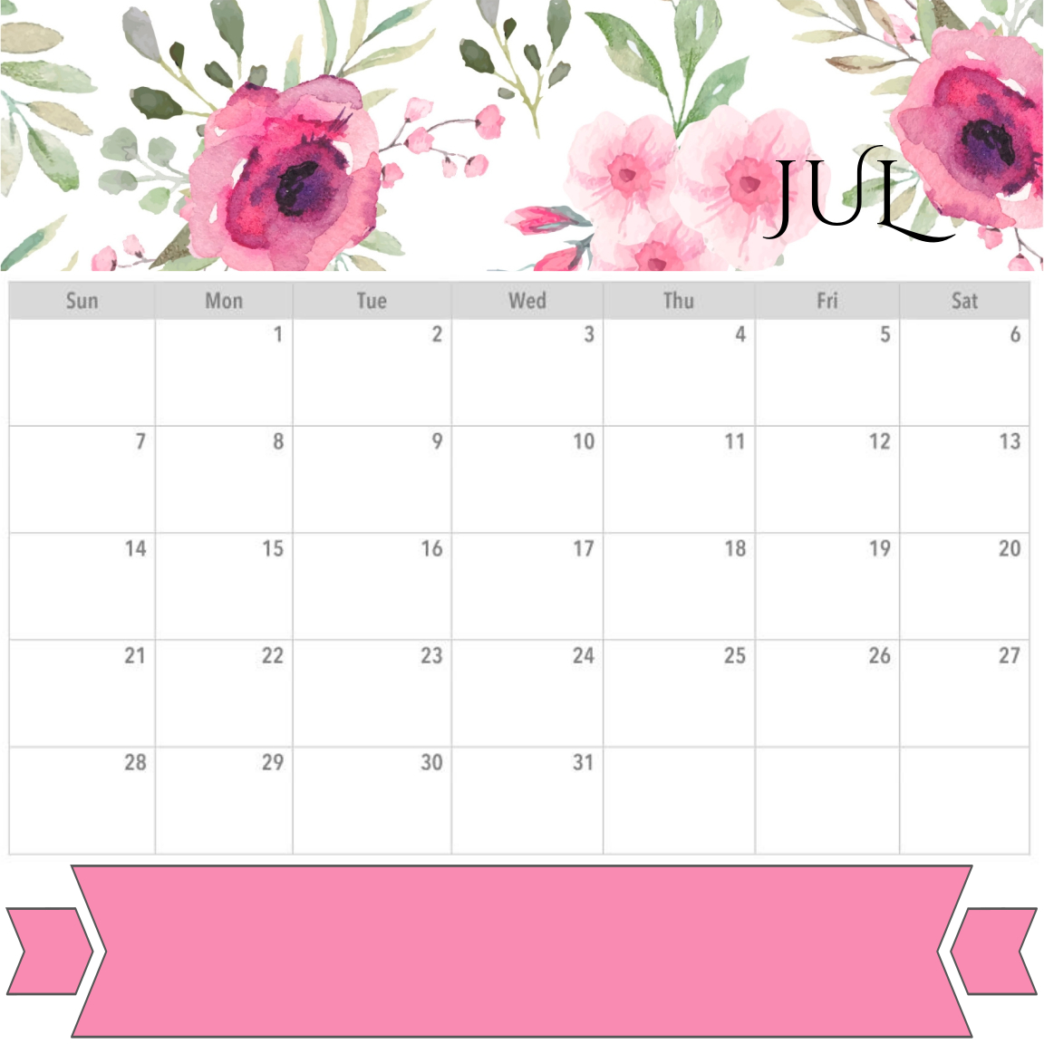 PRINTABLES - PLANNER - JULY 2019 CALENDAR MONTHLY WEEKLY PLANNER