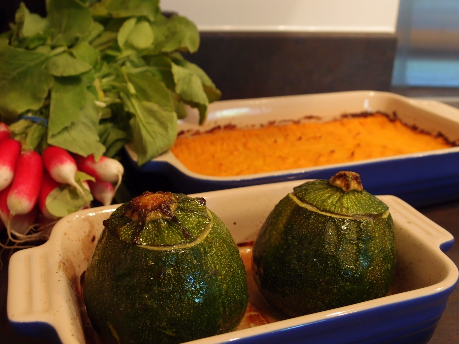 The VegHog Stuffed courgettes with sweet potato mash