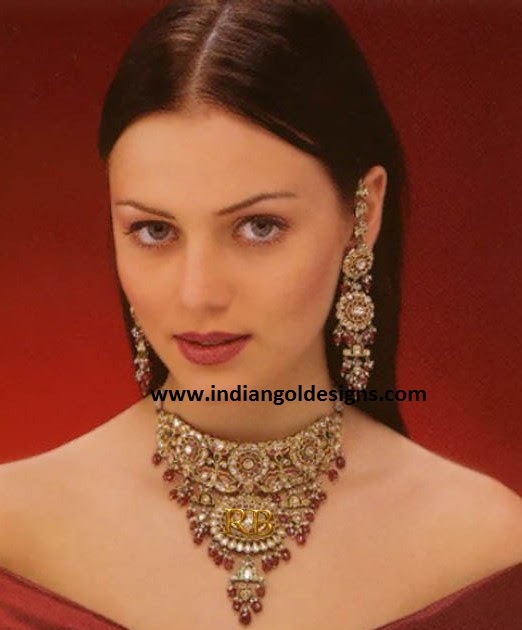 yana gupta in designer gold bridal gemstone necklace set | fadal manila ...