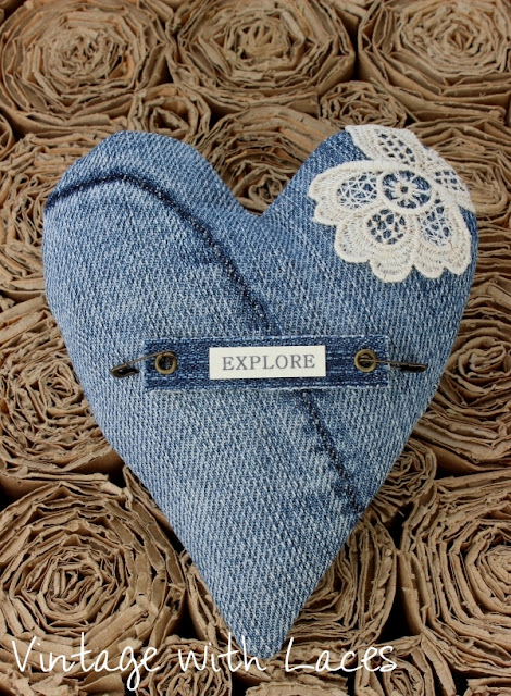 Upcycled denim jeans stitched hearts  featured at Talk of the Town at www.knickoftime.net