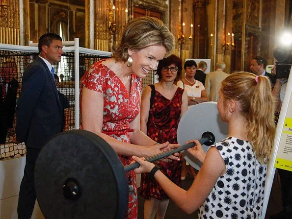 King Philippe and Queen Mathilde visited the exhibition of science and culture (Science et culture au Palais) at Royal Palace Queen Mathilde wore Paule Ka dress