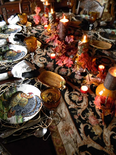 Thanksgiving Table Setting w/ Black Turkey Plates