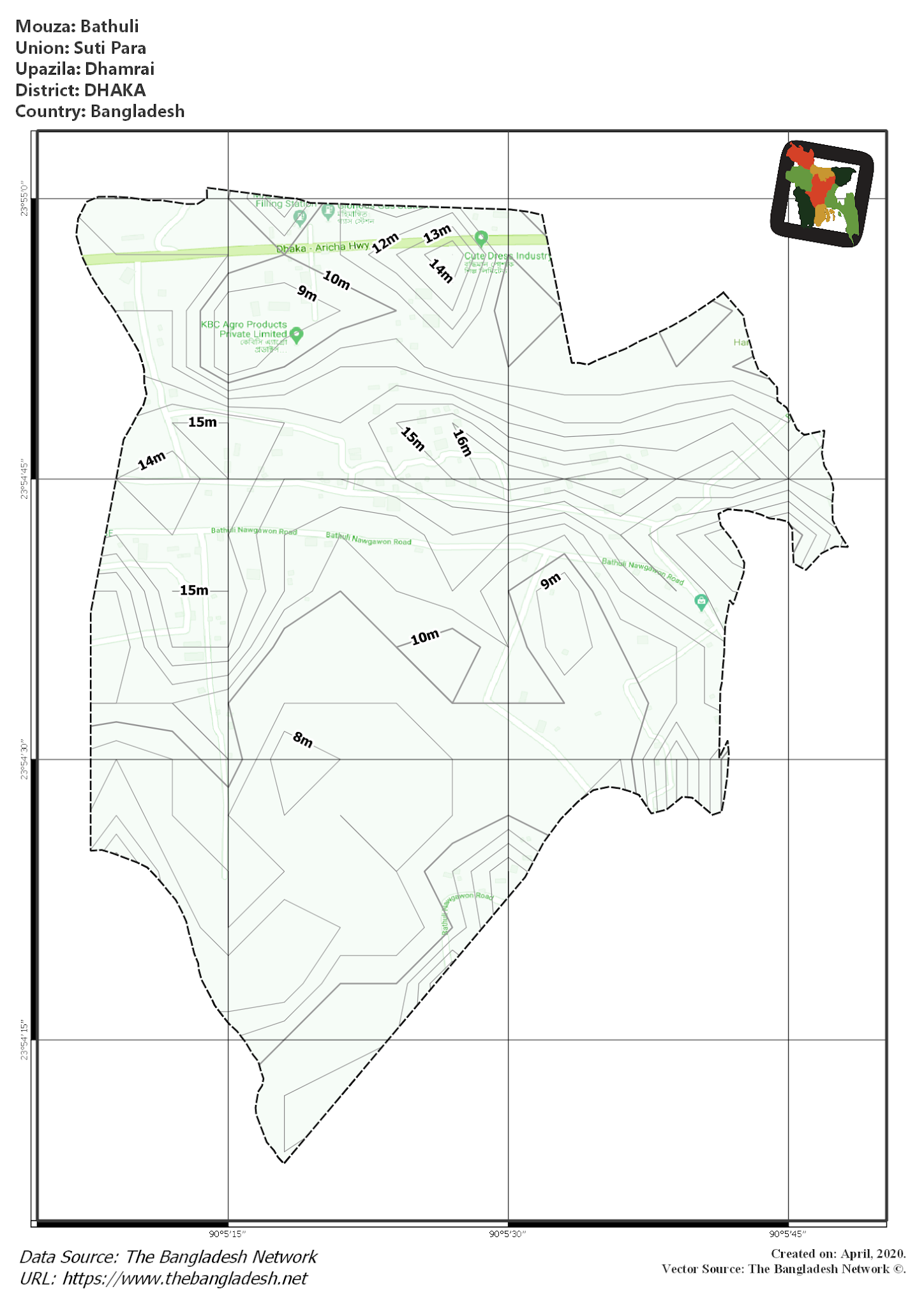 Map of Bathuli Mouza of Dhamrai Upazila, DHAKA, Bangladesh.