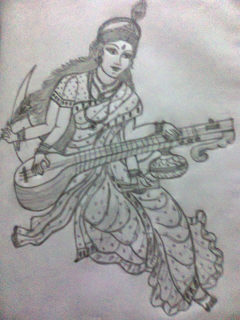 pencil sketches Goddess Saraswati