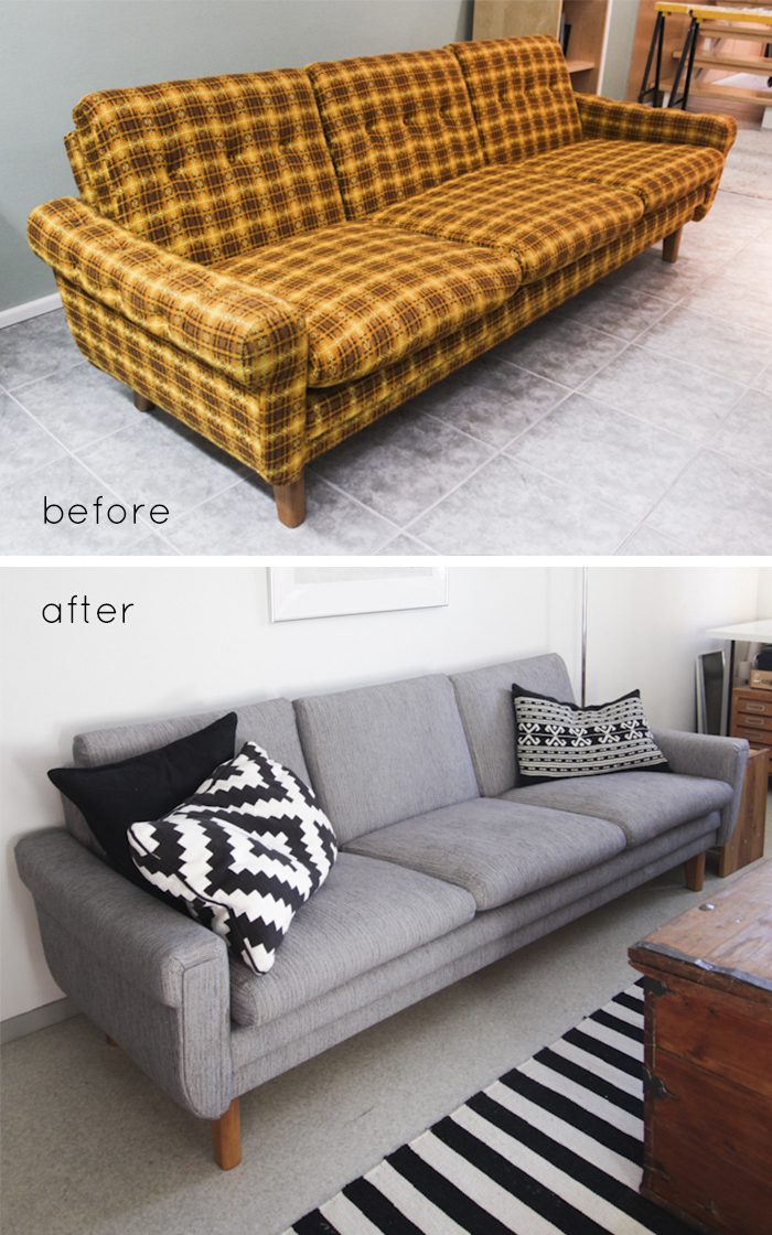 Everyday Grays Introducing… my reupholstered retro sofa