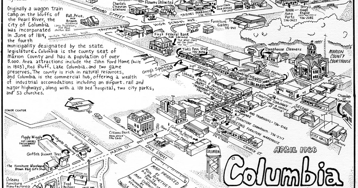 The Barthet Gallery Columbia, MS, Pictorial Map
