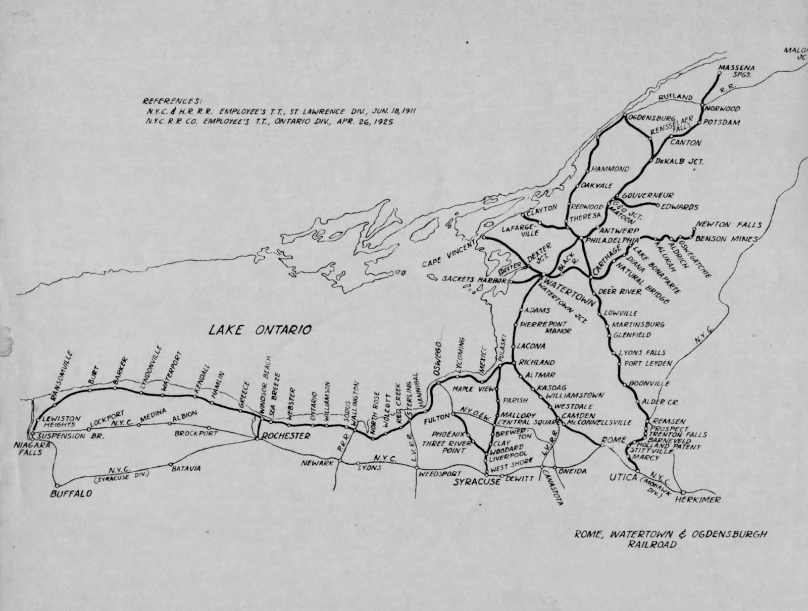 Vintage Railroad Pictures Map of Rome, Watertown & Ogdensburg Railroad