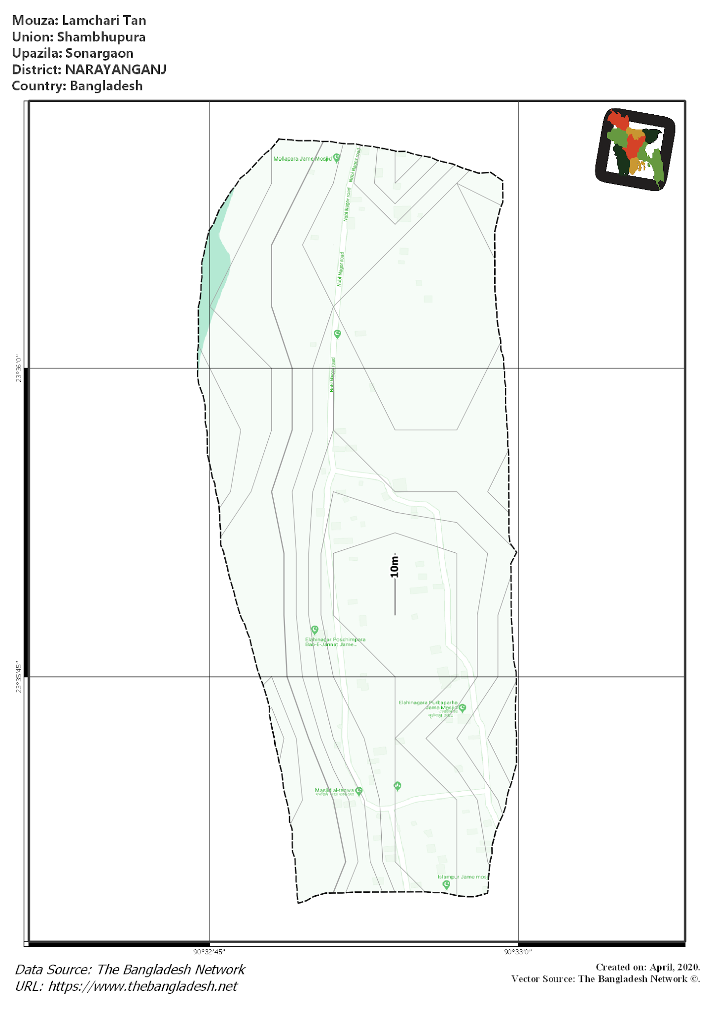 Map of Lamchari Tan Mouza of Sonargaon Upazila, NARAYANGANJ, Bangladesh.