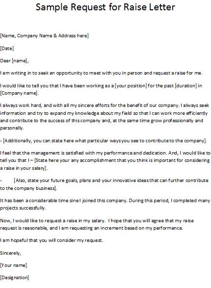 Sample Request For Raise Letter