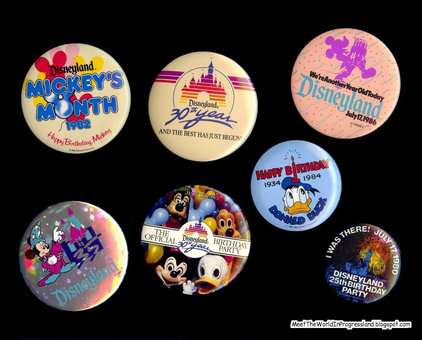 Meet The World Vintage Disneyland Pinback Buttons