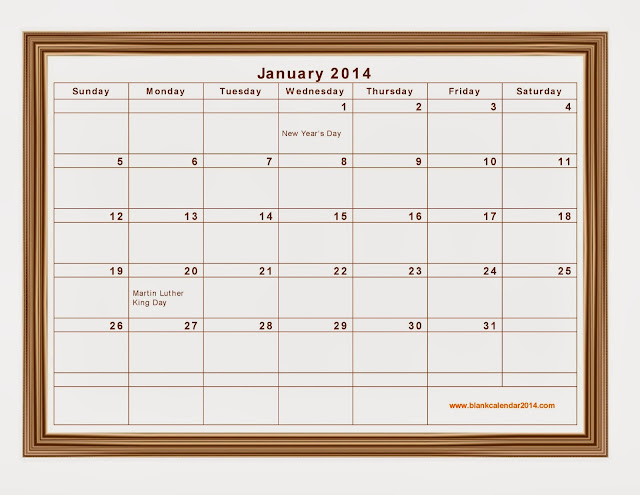 January 2014 Calendar Printable - January 2014 Calendar Printable Landscape 07 