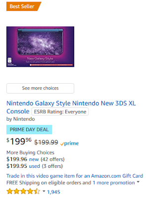 New Nintendo 3DS XL Galaxy Style Amazon Prime Day Deal 3 cents off 199.96