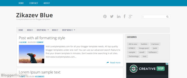 20 Free Clean Minimalist Blogger Templates Zikazev Blue Template