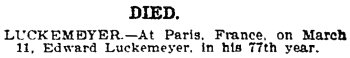 Todesanzeige in der The New York Times vom 13.03.1907