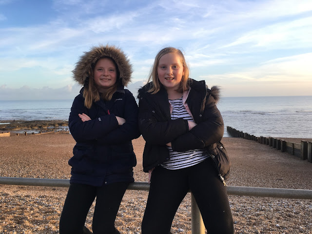 twin girls at bexhill beach