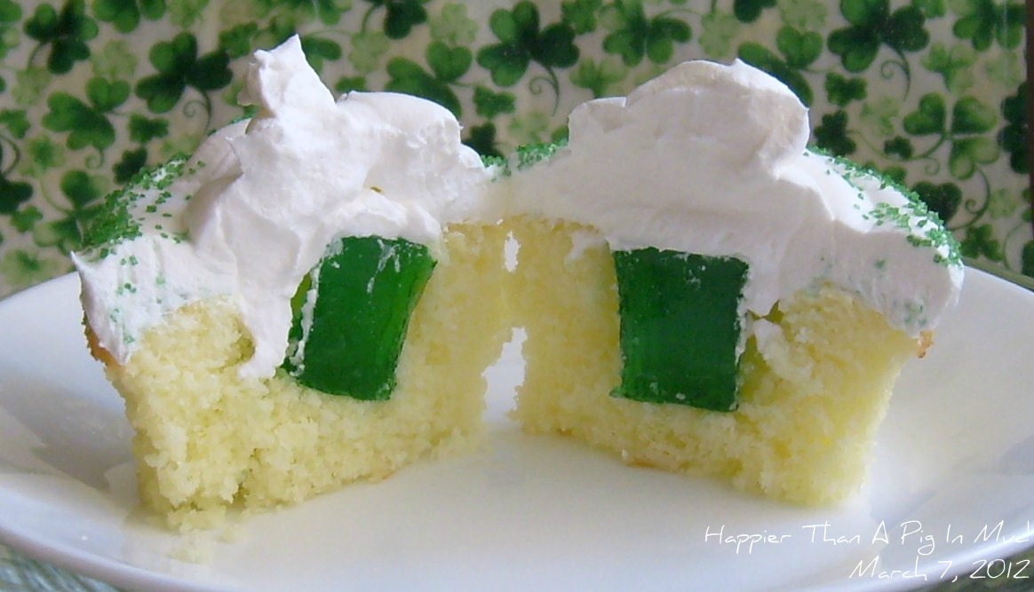Happier Than A Pig In Mud Jiggly Jello Cupcakes for St. Patrick's Day