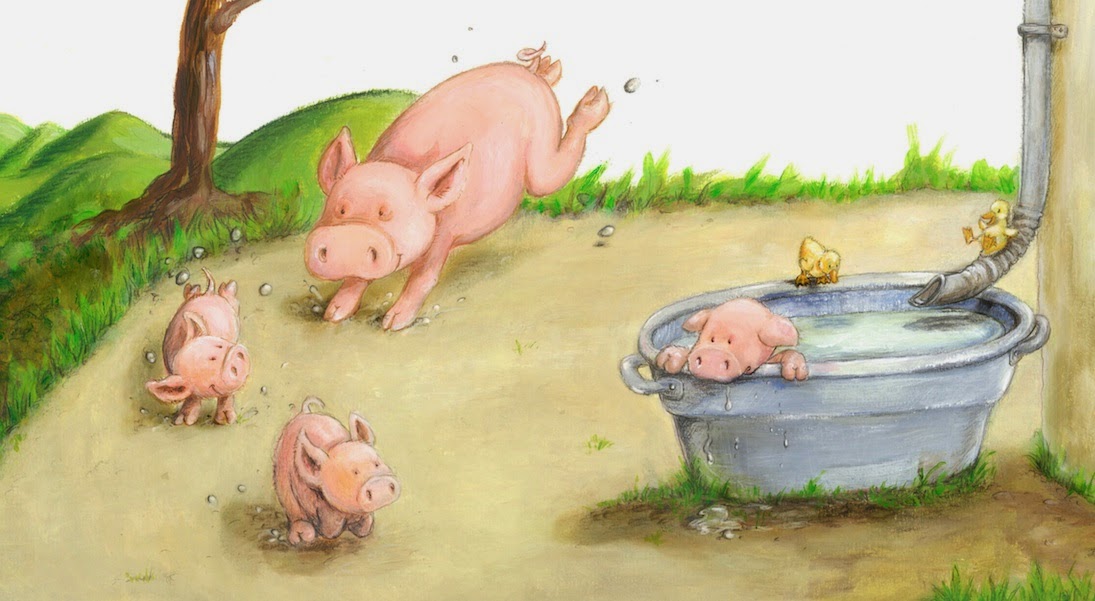 three little piggies (2014) © Angela Kommoß Kinderbuchillustration, Bauernhof, Schweinchen