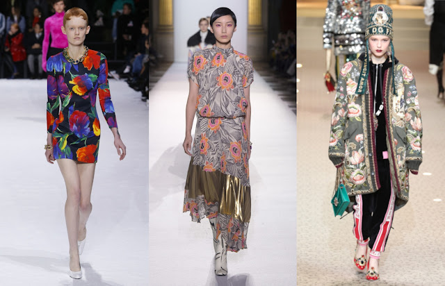 fashion collage with eclectic floral trend by Balenciaga, Dries Van Noten, Dolce & Gabbana