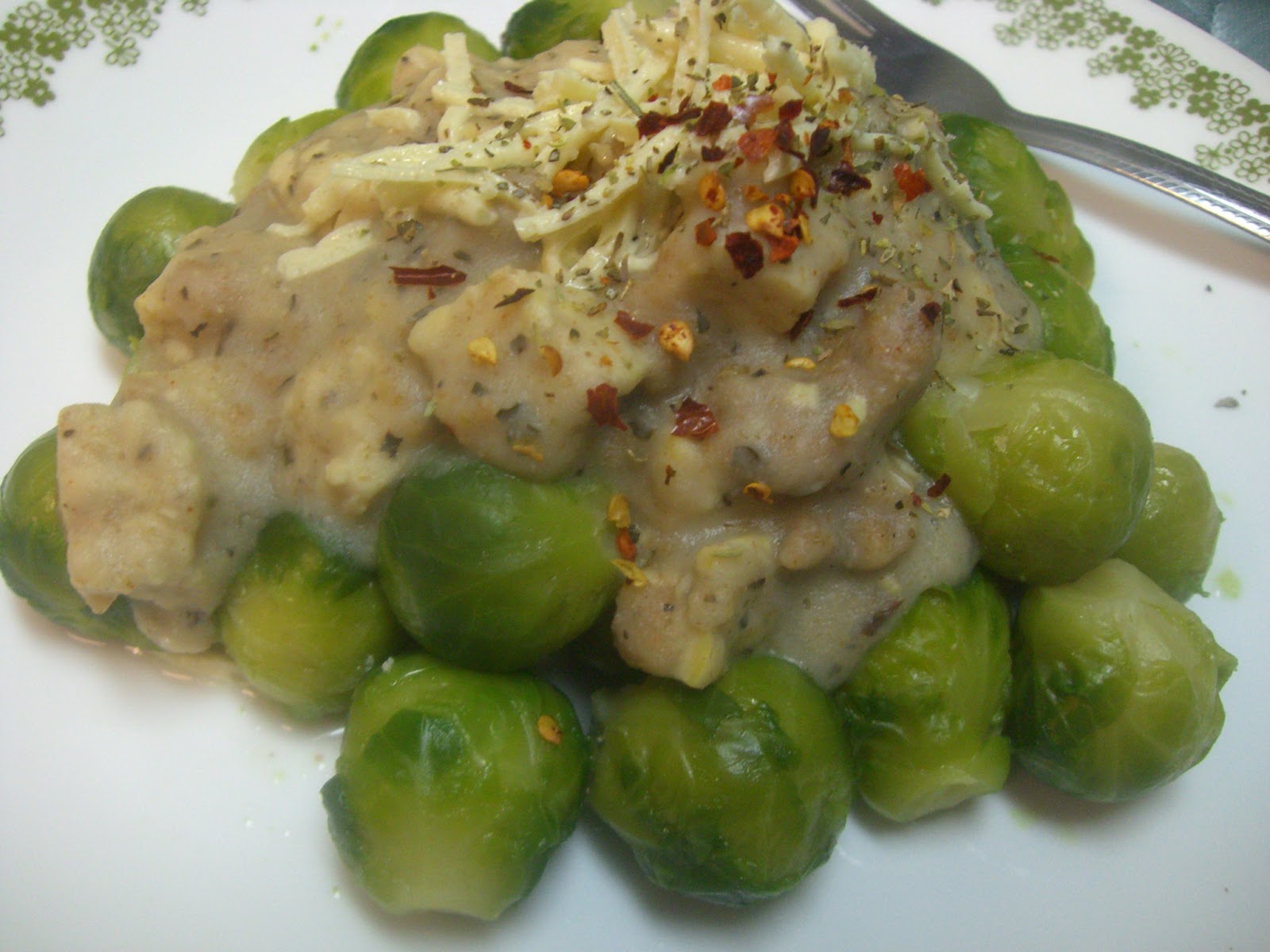 AfroVeganChick Vegan Cauliflower Tempeh Gravy Over Brussels Sprouts