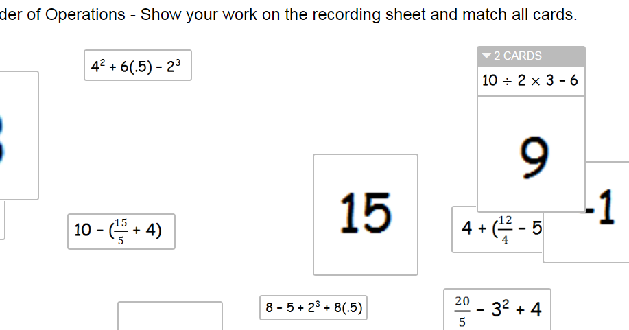 Desmos Lab - Card Sort - Order of Operations