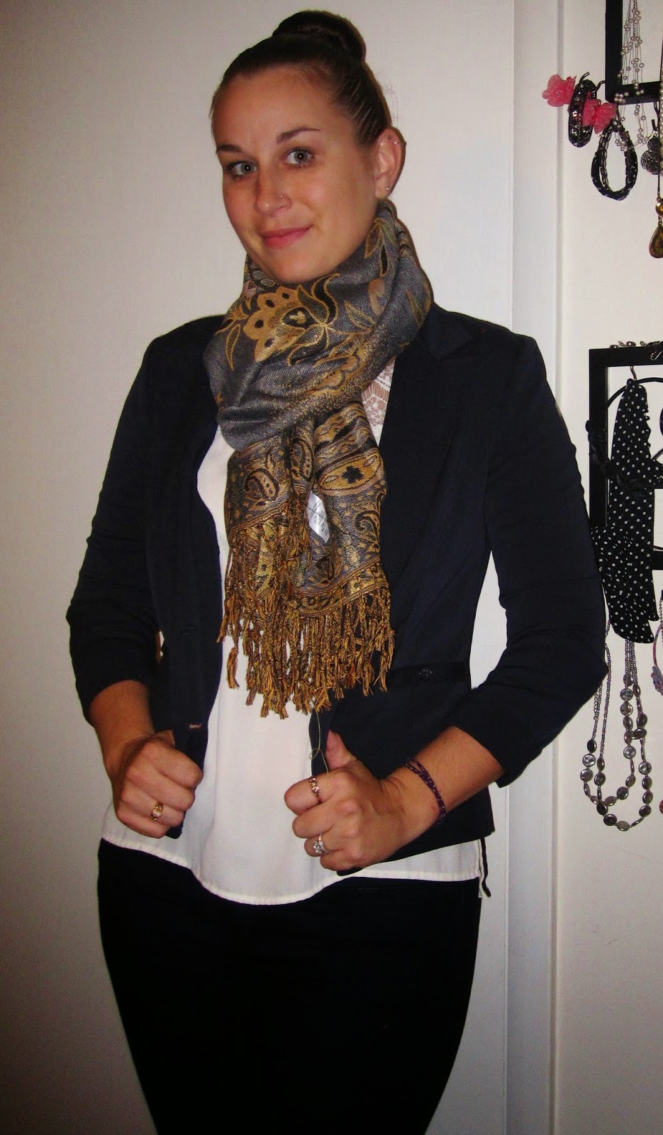 LowBudget Fashionista Navy Blazer and Scarf