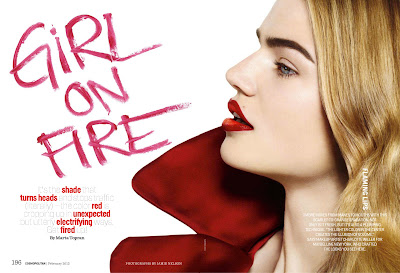 red ombre lips, strong eyebrows, milou sluis model, beauty photographer nyc