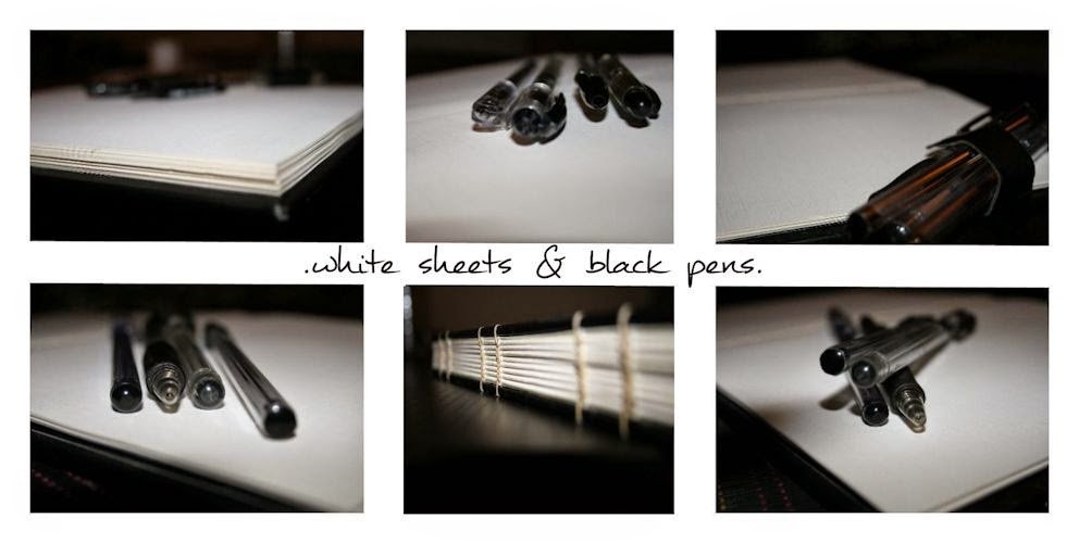 .white sheets & black pens.