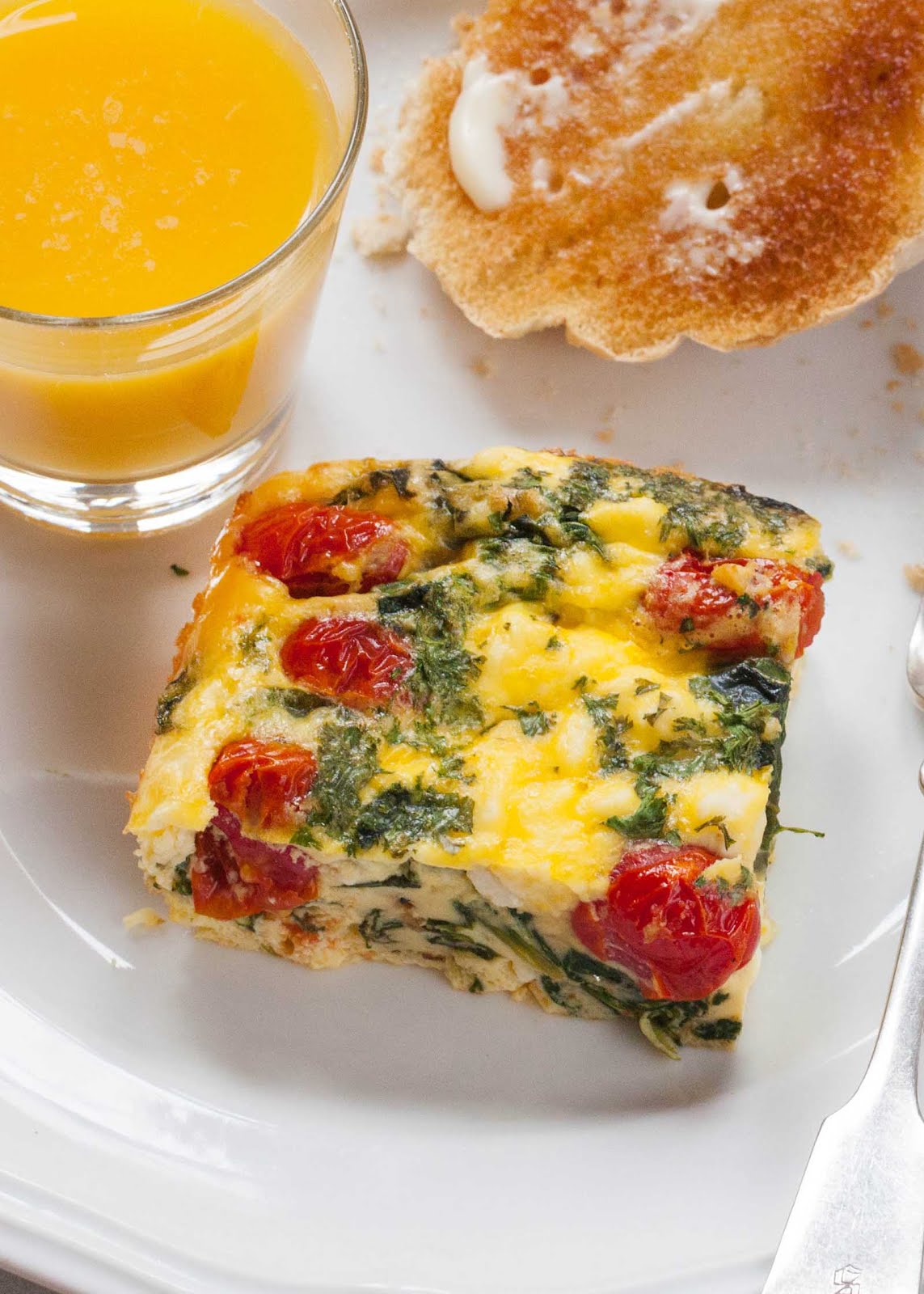 Makeahead Frittata Squares with Spinach, Tomatoes, and Feta